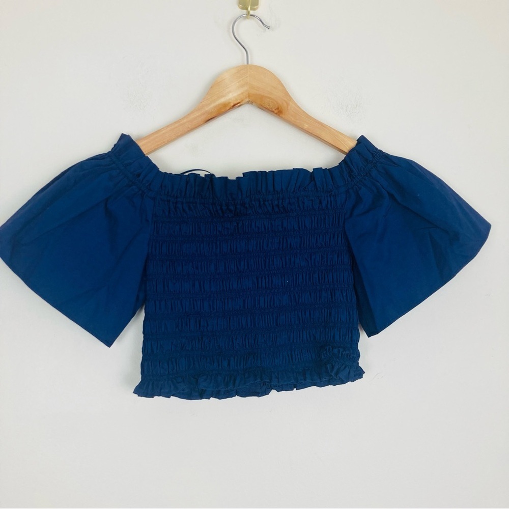 Parker new with tags navy blue ruched crop top with puff sleeves and zipper. XS - Picture 2 of 7